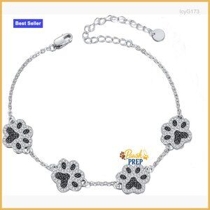 Adjustable Sterling Silver Paw Print Bracelet with Charms Hypoallergenic